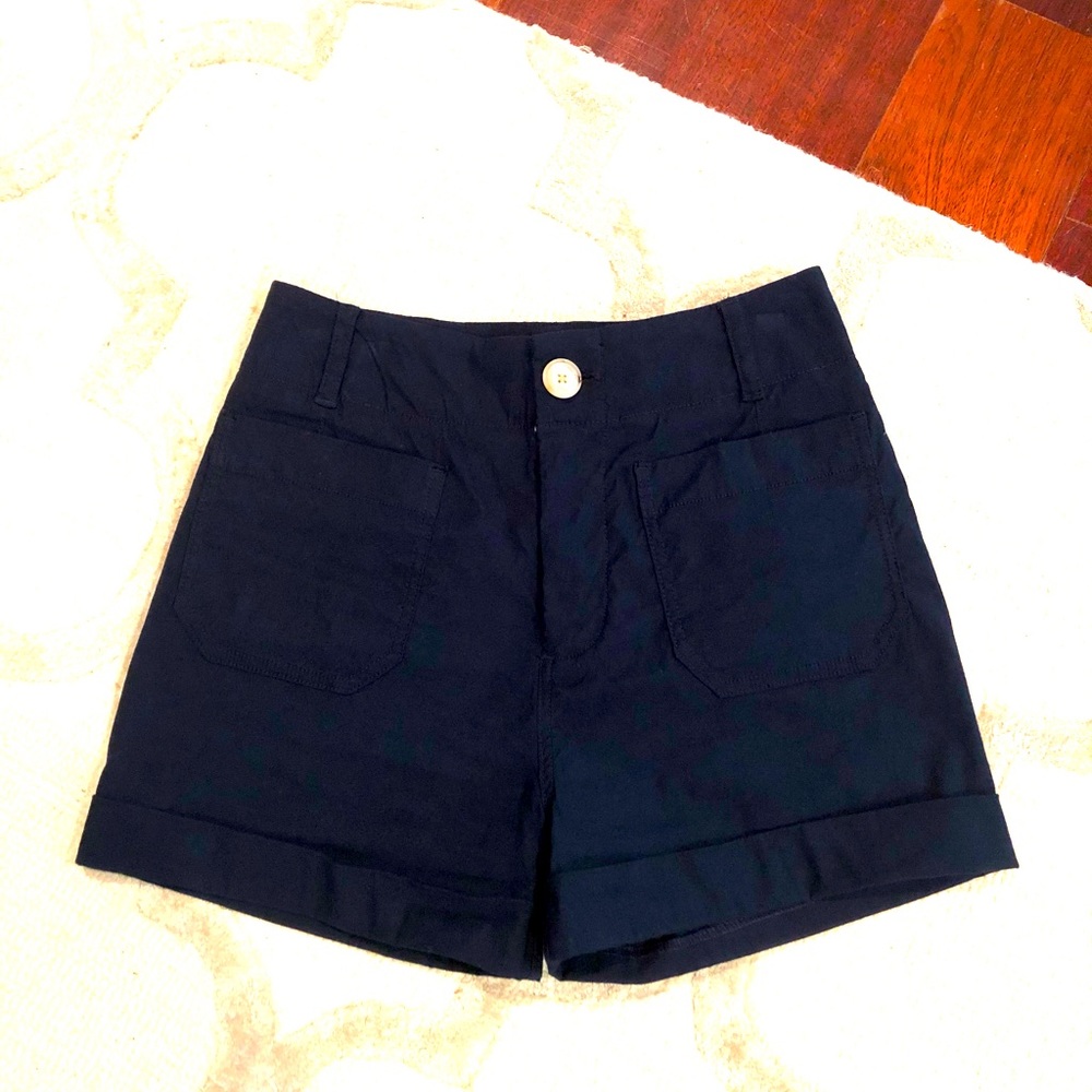 Anthropologie Navy High-Waist Cuffed Shorts